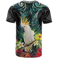 Sulphur-crested Cockatoo New Zealand T Shirt Paua Shell Aotearoa Maori Tropical Flowers LT14 - Polynesian Pride