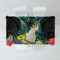 Sulphur-crested Cockatoo New Zealand Tablecloth Paua Shell Aotearoa Maori Tropical Flowers LT14 Black - Polynesian Pride