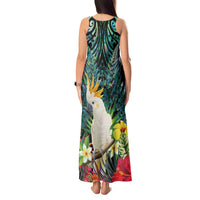 Sulphur-crested Cockatoo New Zealand Tank Maxi Dress Paua Shell Aotearoa Maori Tropical Flowers LT14 - Polynesian Pride