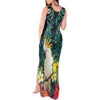 Sulphur-crested Cockatoo New Zealand Tank Maxi Dress Paua Shell Aotearoa Maori Tropical Flowers LT14 - Polynesian Pride