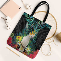 Sulphur-crested Cockatoo New Zealand Tote Bag Paua Shell Aotearoa Maori Tropical Flowers LT14 Black Strap One Size Black - Polynesian Pride