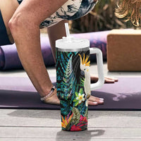 Sulphur-crested Cockatoo New Zealand Tumbler With Handle Paua Shell Aotearoa Maori Tropical Flowers LT14 - Polynesian Pride