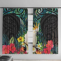Sulphur-crested Cockatoo New Zealand Window Curtain Paua Shell Aotearoa Maori Tropical Flowers LT14 With Hooks Black - Polynesian Pride