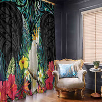 Sulphur-crested Cockatoo New Zealand Window Curtain Paua Shell Aotearoa Maori Tropical Flowers LT14 - Polynesian Pride