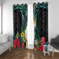 Sulphur-crested Cockatoo New Zealand Window Curtain Paua Shell Aotearoa Maori Tropical Flowers LT14 With Grommets Black - Polynesian Pride