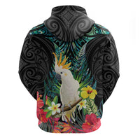 Sulphur-crested Cockatoo New Zealand Zip Hoodie Paua Shell Aotearoa Maori Tropical Flowers LT14 - Polynesian Pride