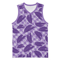 Purple Hawaii Kalo Palaka Motifs Basketball Jersey Hawaiian Taro Leaves Elegant Vibes LT14 Unisex Purple - Polynesian Pride