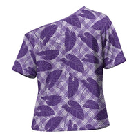 Purple Hawaii Kalo Palaka Motifs Cross Shoulder Shirt Hawaiian Taro Leaves Elegant Vibes LT14 - Polynesian Pride