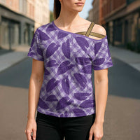 Purple Hawaii Kalo Palaka Motifs Cross Shoulder Shirt Hawaiian Taro Leaves Elegant Vibes LT14 - Polynesian Pride