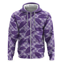 Purple Hawaii Kalo Palaka Motifs Hoodie Hawaiian Taro Leaves Elegant Vibes LT14 Zip Hoodie Purple - Polynesian Pride