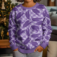 Purple Hawaii Kalo Palaka Motifs Kid Ugly Christmas Sweater Hawaiian Taro Leaves Elegant Vibes LT14 - Polynesian Pride