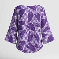Purple Hawaii Kalo Palaka Motifs Kimono Sleeve Blouse Hawaiian Taro Leaves Elegant Vibes LT14 - Polynesian Pride