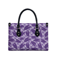 Purple Hawaii Kalo Palaka Motifs Leather Bag Hawaiian Taro Leaves Elegant Vibes LT14 - Polynesian Pride
