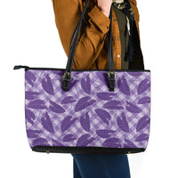 Purple Hawaii Kalo Palaka Motifs Leather Tote Bag Hawaiian Taro Leaves Elegant Vibes LT14 - Polynesian Pride