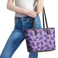 Purple Hawaii Kalo Palaka Motifs Leather Tote Bag Hawaiian Taro Leaves Elegant Vibes LT14 - Polynesian Pride