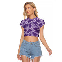 Purple Hawaii Kalo Palaka Motifs Raglan Cropped T Shirt Hawaiian Taro Leaves Elegant Vibes LT14 Female Purple - Polynesian Pride