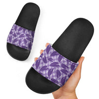 Purple Hawaii Kalo Palaka Motifs Slide Sandals Hawaiian Taro Leaves Elegant Vibes LT14 - Polynesian Pride