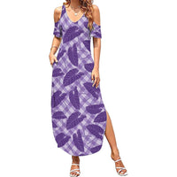 Purple Hawaii Kalo Palaka Motifs Summer Maxi Dress Hawaiian Taro Leaves Elegant Vibes LT14 Women Purple - Polynesian Pride