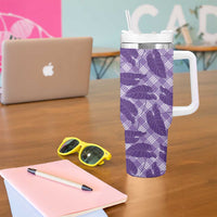 Purple Hawaii Kalo Palaka Motifs Tumbler With Handle Hawaiian Taro Leaves Elegant Vibes LT14 - Polynesian Pride