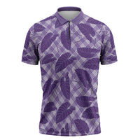 Purple Hawaii Kalo Palaka Motifs Zipper Polo Shirt Hawaiian Taro Leaves Elegant Vibes LT14 Purple - Polynesian Pride