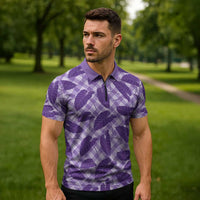 Purple Hawaii Kalo Palaka Motifs Zipper Polo Shirt Hawaiian Taro Leaves Elegant Vibes LT14 - Polynesian Pride
