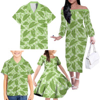 Green Hawaii Kalo Palaka Motifs Family Matching Off The Shoulder Long Sleeve Dress and Hawaiian Shirt Hawaiian Taro Leaves Elegant Vibes LT14 - Polynesian Pride