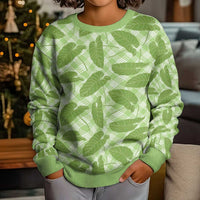 Green Hawaii Kalo Palaka Motifs Kid Ugly Christmas Sweater Hawaiian Taro Leaves Elegant Vibes LT14 - Polynesian Pride
