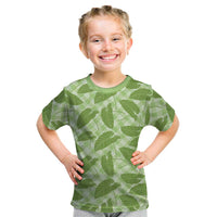 Green Hawaii Kalo Palaka Motifs Kid T Shirt Hawaiian Taro Leaves Elegant Vibes LT14 Green - Polynesian Pride