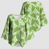 Green Hawaii Kalo Palaka Kimono Sleeve Blouse - Hawaiian Taro Leaves Elegant Vibes LT14 - Polynesian Pride
