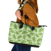 Green Hawaii Kalo Palaka Motifs Leather Tote Bag Hawaiian Taro Leaves Elegant Vibes LT14 Green - Polynesian Pride