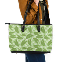 Green Hawaii Kalo Palaka Motifs Leather Tote Bag Hawaiian Taro Leaves Elegant Vibes LT14 - Polynesian Pride