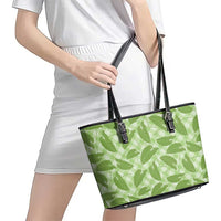 Green Hawaii Kalo Palaka Motifs Leather Tote Bag Hawaiian Taro Leaves Elegant Vibes LT14 - Polynesian Pride