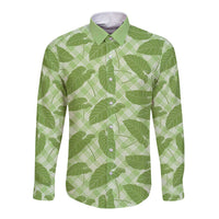 Green Hawaii Kalo Palaka Motifs Long Sleeve Button Shirt Hawaiian Taro Leaves Elegant Vibes LT14 Unisex Green - Polynesian Pride