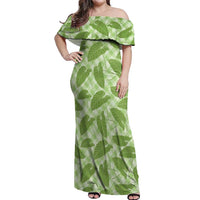 Green Hawaii Kalo Palaka Motifs Off Shoulder Maxi Dress Hawaiian Taro Leaves Elegant Vibes LT14 Women Green - Polynesian Pride