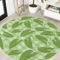 Green Hawaii Kalo Palaka Motifs Round Carpet Hawaiian Taro Leaves Elegant Vibes LT14 Green - Polynesian Pride