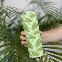 Green Hawaii Kalo Palaka Motifs Skinny Tumbler Hawaiian Taro Leaves Elegant Vibes LT14 - Polynesian Pride
