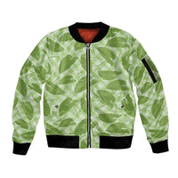 Green Hawaii Kalo Palaka Motifs Sleeve Zip Bomber Jacket Hawaiian Taro Leaves Elegant Vibes LT14 Unisex Green - Polynesian Pride