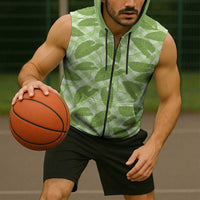 Green Hawaii Kalo Palaka Motifs Sleeveless Zip Hoodie Hawaiian Taro Leaves Elegant Vibes LT14 - Polynesian Pride