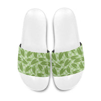 Green Hawaii Kalo Palaka Motifs Slide Sandals Hawaiian Taro Leaves Elegant Vibes LT14 Green - Polynesian Pride