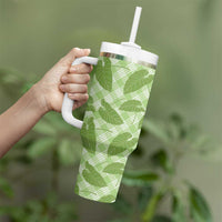 Green Hawaii Kalo Palaka Motifs Tumbler With Handle Hawaiian Taro Leaves Elegant Vibes LT14 - Polynesian Pride
