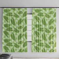 Green Hawaii Kalo Palaka Motifs Window Curtain Hawaiian Taro Leaves Elegant Vibes LT14 With Hooks Green - Polynesian Pride
