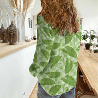 Green Hawaii Kalo Palaka Women Casual Shirt - Hawaiian Taro Leaves Elegant Vibes LT14 - Polynesian Pride