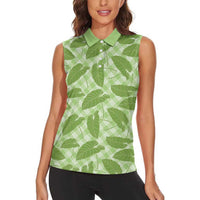 Green Hawaii Kalo Palaka Motifs Women Sleeveless Polo Shirt Hawaiian Taro Leaves Elegant Vibes LT14 - Polynesian Pride
