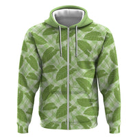 Green Hawaii Kalo Palaka Motifs Zip Hoodie Hawaiian Taro Leaves Elegant Vibes LT14 Zip Hoodie Green - Polynesian Pride