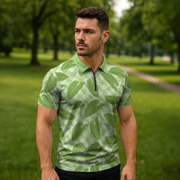 Green Hawaii Kalo Palaka Motifs Zipper Polo Shirt Hawaiian Taro Leaves Elegant Vibes LT14 - Polynesian Pride