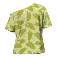 Lime Green Hawaii Kalo Palaka Motifs Cross Shoulder Shirt Hawaiian Taro Leaves Elegant Vibes LT14 - Polynesian Pride