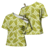 Lime Green Hawaii Kalo Palaka Motifs Cross Shoulder Shirt Hawaiian Taro Leaves Elegant Vibes LT14 - Polynesian Pride