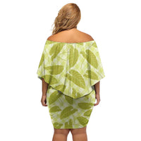 Lime Green Hawaii Kalo Palaka Motifs Family Matching Off Shoulder Short Dress and Hawaiian Shirt Hawaiian Taro Leaves Elegant Vibes LT14 - Polynesian Pride