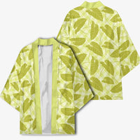 Lime Green Hawaii Kalo Palaka Motifs Kimono Hawaiian Taro Leaves Elegant Vibes LT14 - Polynesian Pride