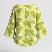 Lime Green Hawaii Kalo Palaka Motifs Kimono Sleeve Blouse Hawaiian Taro Leaves Elegant Vibes LT14 - Polynesian Pride